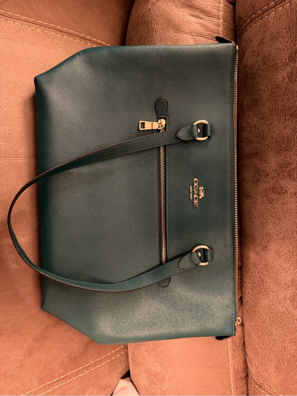 Coach Dark Teal Leather Shoulder Bag with Gold Hardware